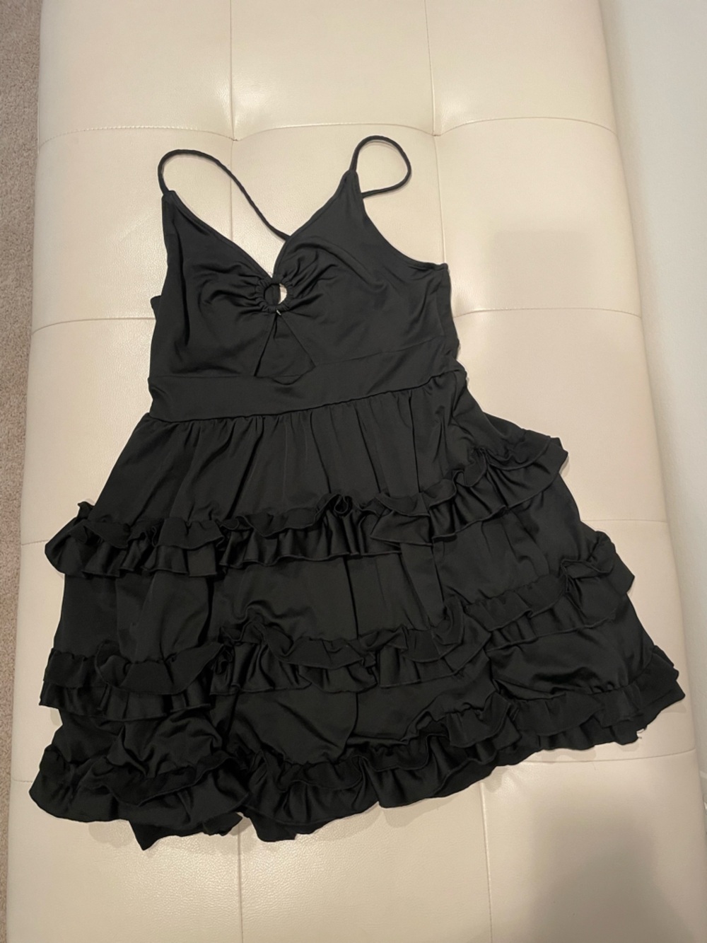 Sleeveless Black Ruffle Halter Dress